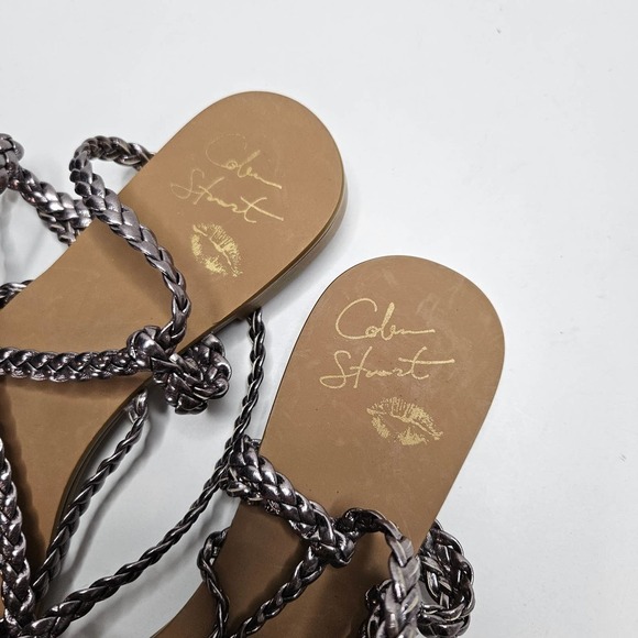 Colin Stuart Braided Gladiator Ankle‎ Wrap Sandals 5 Silver VS - Picture 2 of 9